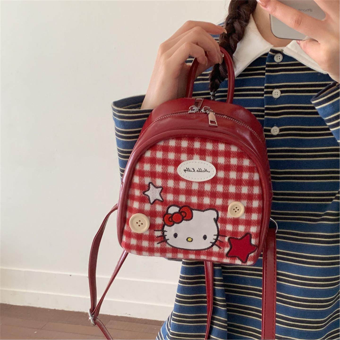 可爱hellokitty双肩包女2026新款卡通凯蒂猫小众格纹迷你研学背包,箱包皮具/热销女包/男包,双肩背包,淘宝优惠券,粉丝福利购,淘宝优惠卷