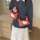 儿童拜年包包可爱猫咪格子女童斜挎包洋气宝宝红色新年包洋气女孩