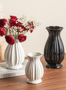 简约现代陶瓷花瓶摆件客厅插花高级感轻奢餐桌水养鲜花装饰品