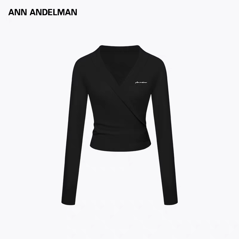 ANNANDELMAN秋V领褶皱针织衫
