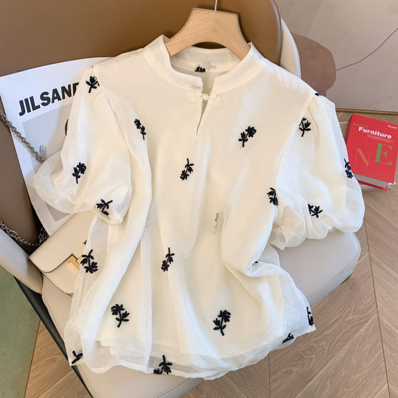 2026国风盘扣短袖衬衫女士大码夏季新款改良旗袍中式上衣遮肚子