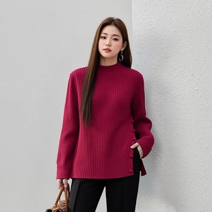2026春季大码毛衣开叉下摆宽松上衣200斤胖M半高领百搭时尚打底衫