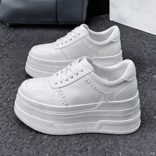 百搭增高小白鞋 欧洲站爆款 白色编织真皮厚底松糕鞋 新款 女 2026春季