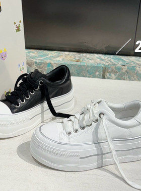 欧洲站爆款2026早春新款白色真皮厚底松糕休闲板鞋增高小白鞋女潮