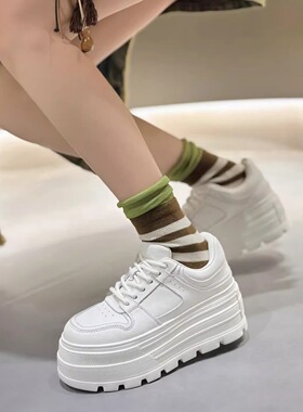 头层牛皮8CM厚底增高小白鞋女2026年春季新款欧洲站小个子松糕鞋