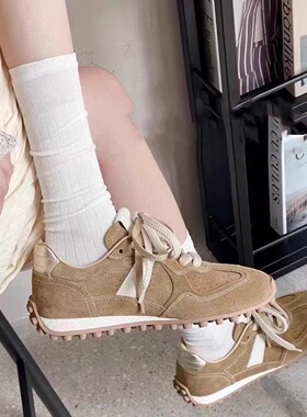 欧货潮牌真皮女鞋2025秋新款真皮德训鞋欧洲站系带休闲运动阿甘鞋