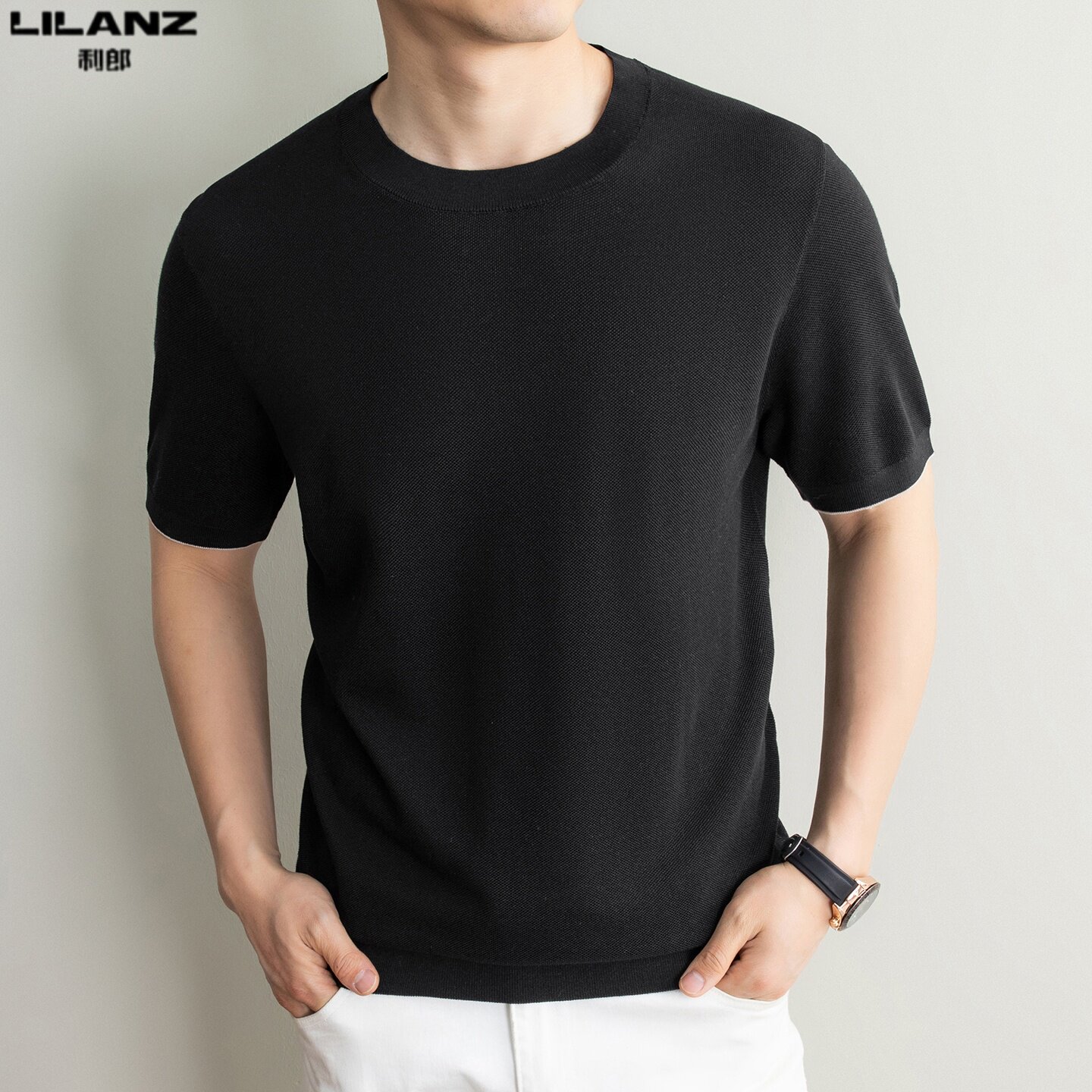 利郎男装短袖T恤2026夏季新款桑蚕丝圆领针织衫男士休闲纯色上衣