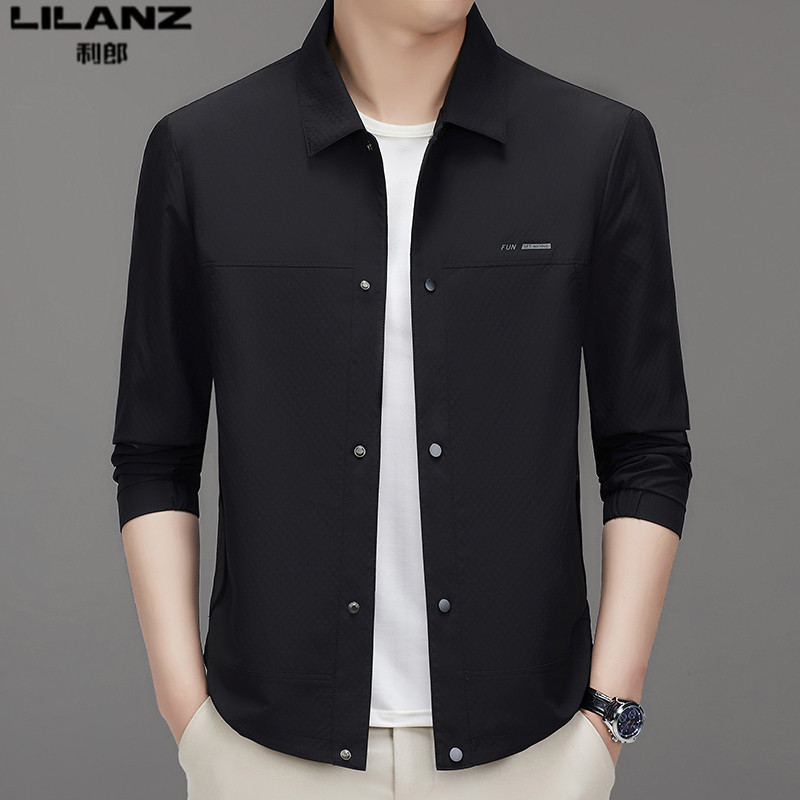 利郎男装短款夹克外套春秋季时尚休闲高档茄克衫男士纯色翻领上衣