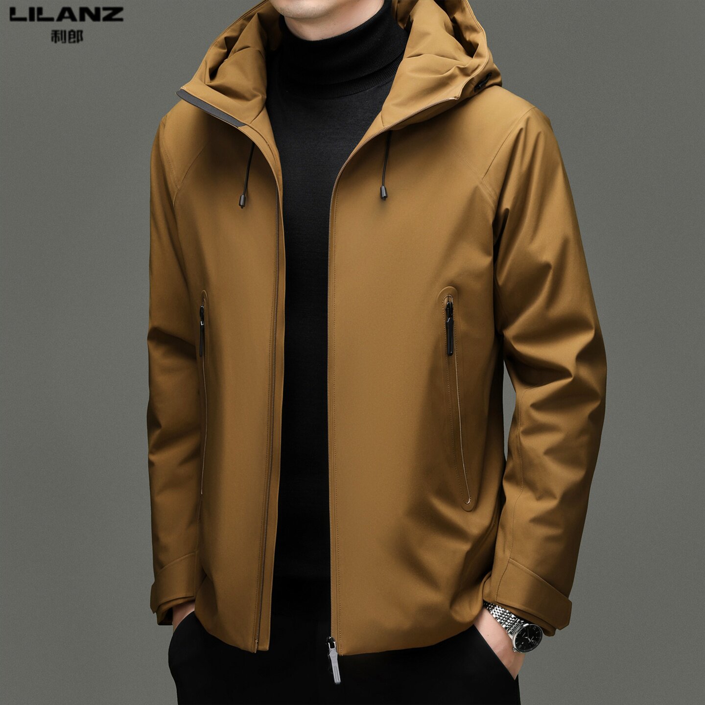 利郎男装连帽羽绒服外套冬季新款加厚保暖派克服男士休闲冲锋衣潮