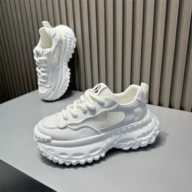 2024夏季新款舒适百搭潮流运动纯色厚底低帮网面轻便款老爹鞋