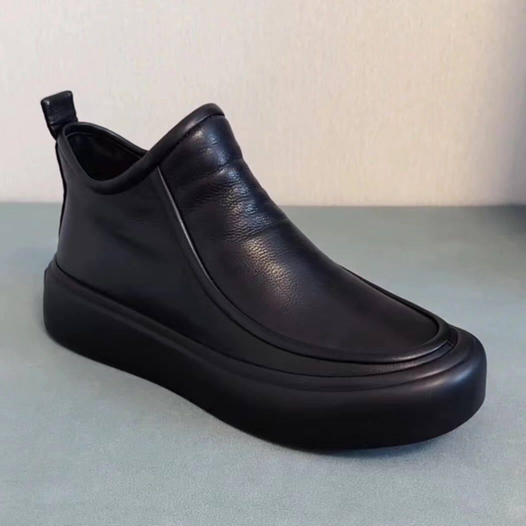 男鞋2024新款皮鞋短筒中帮拉链休闲内新中式简约舒适潮流加绒冬季