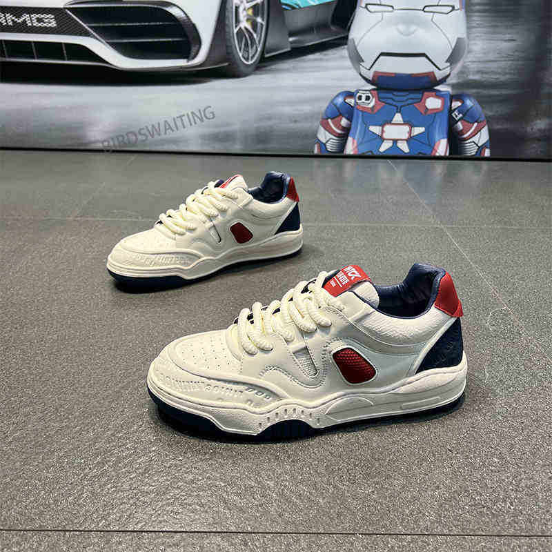 男鞋2025春季新款潮流百搭时尚系带皮面透气低帮舒适运动休闲板鞋