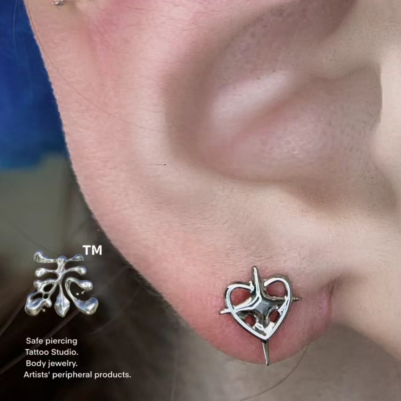 心之星芒镂空爱心星星耳钉f136钛