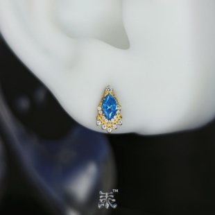 镀金海蓝冰锥耳钉 植入及钛合金F136防过敏 精雕重工小众设计雅致