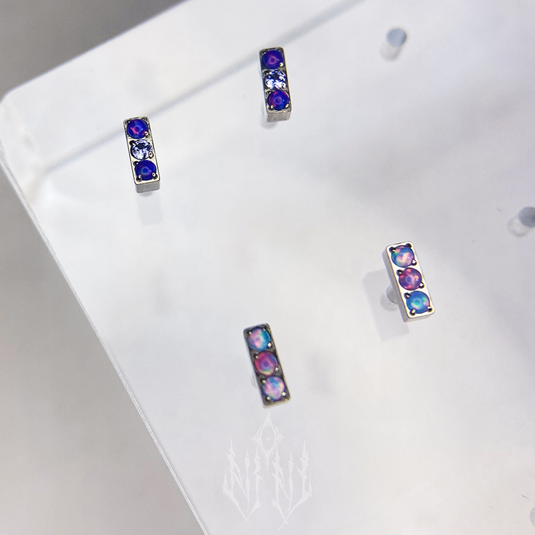 mini直排欧泊微镶耳钉16g0.9内螺纹植入级钛合金防过敏小众九尾狐