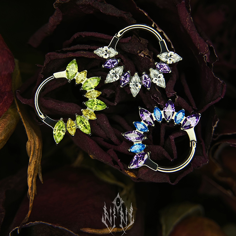 多簇橄榄形锆石双拼搭扣闭口环Daith鼻中隔8mm植入级钛合金高抛光