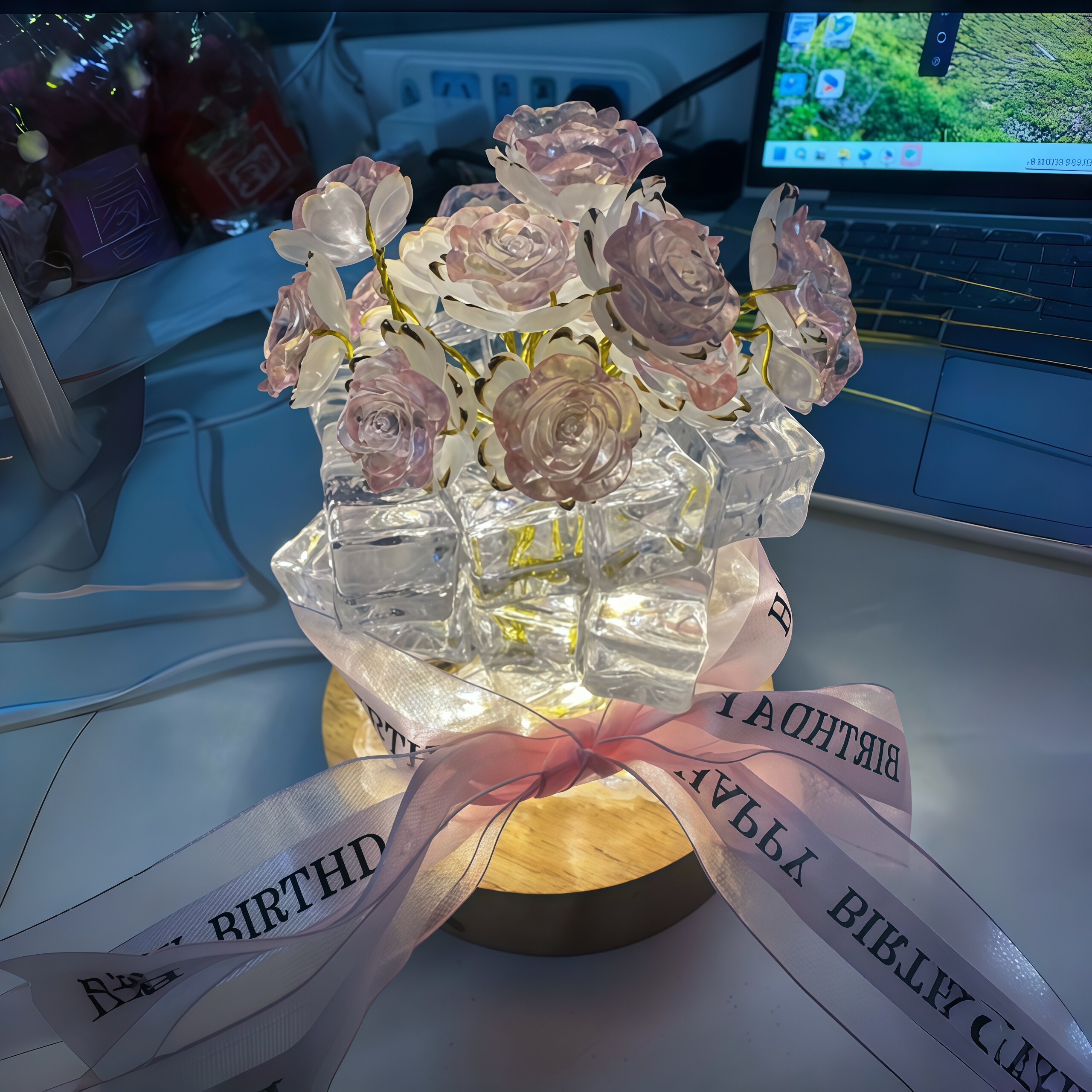 手工diy玫瑰花冰块小夜灯