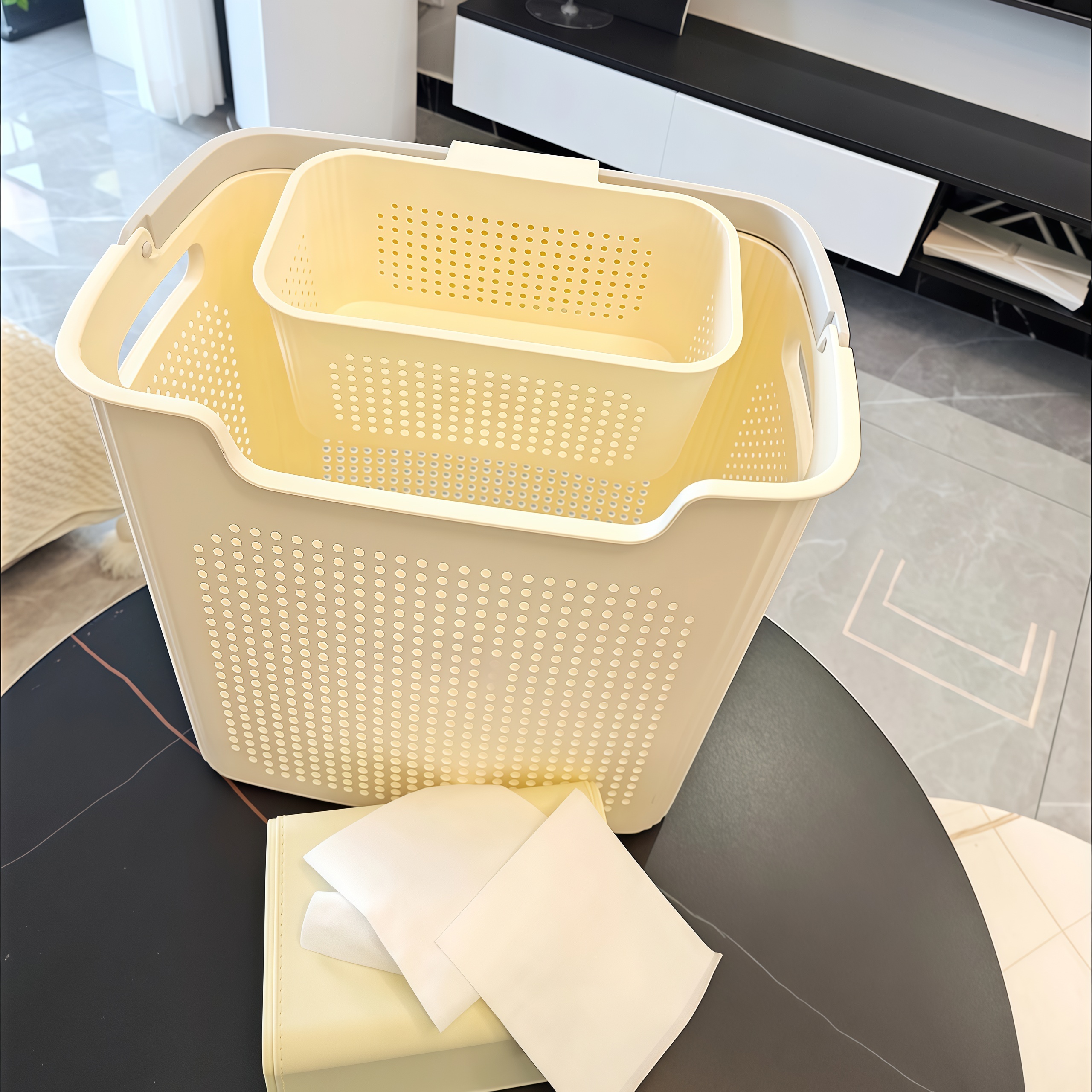 升级象牙白组合装脏衣篮