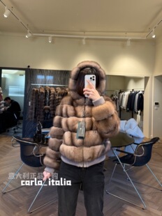 fabio gavazzi  紫貂连帽外套 皮草25新款 意大利正品代购