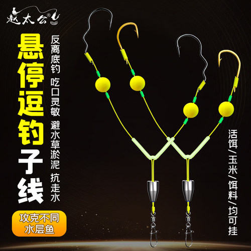 【双钩欧鲤钓】双钩反底钓组全套成品防缠绕短子线浮水珠珠钓钓鱼