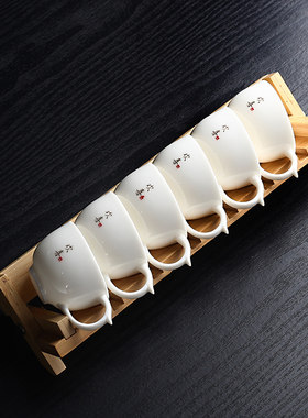 羊脂玉白瓷茶杯6只装陶瓷功夫茶