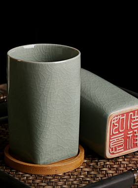 陶瓷大号哥窑茶杯家用泡茶喝水杯开片可养汝窑印章杯办公室个人杯
