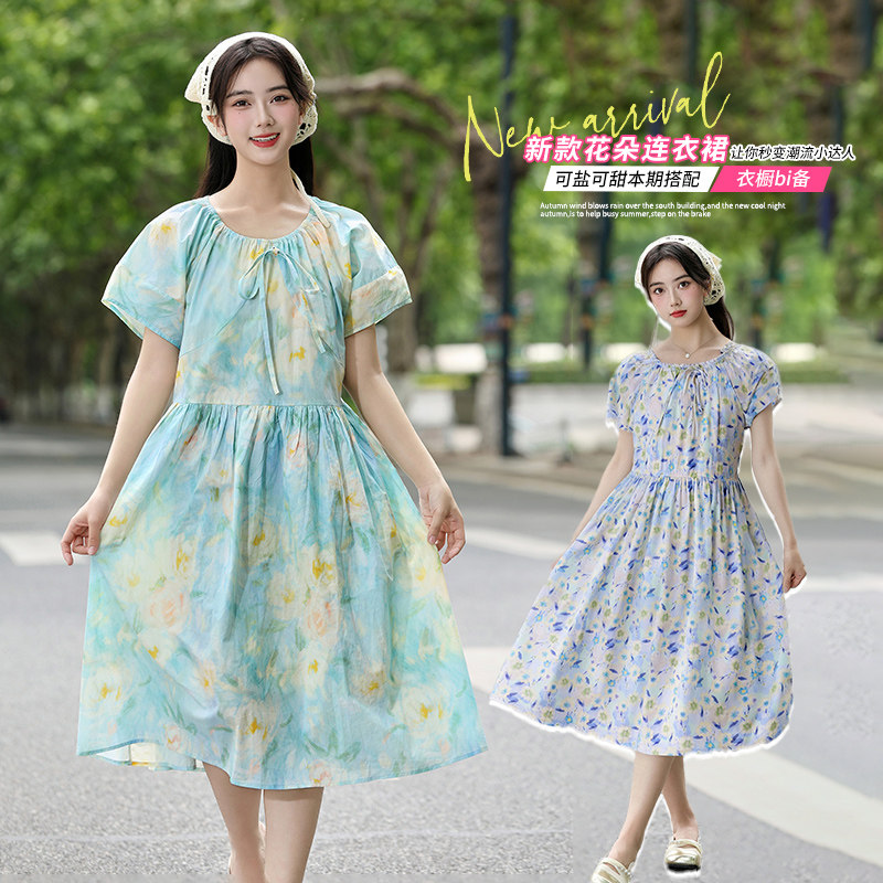 胖女童连衣裙加肥加大夏季洋气炸街大童度假风儿童波西米亚碎花裙