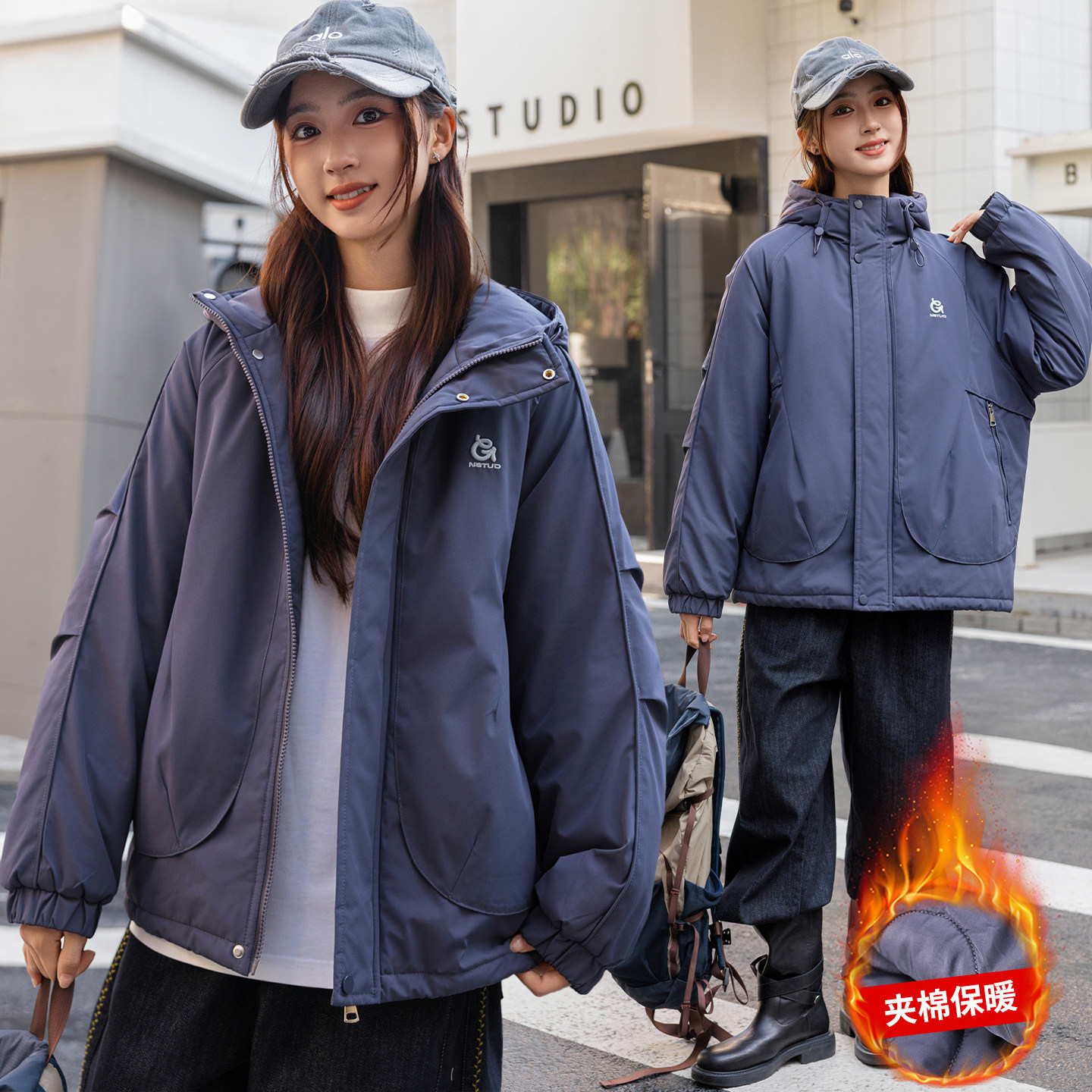 偏胖女童夹棉外套秋冬装中大童加肥加大码女大童宽松棉衣户外连帽