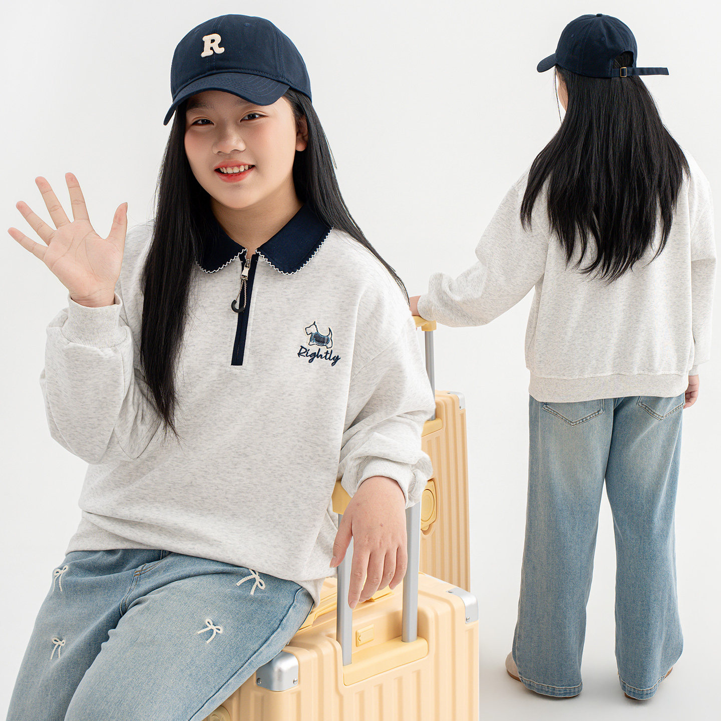 偏胖女童卫衣春秋初中生女大童12-15岁加肥加大码儿童宽松polo衫