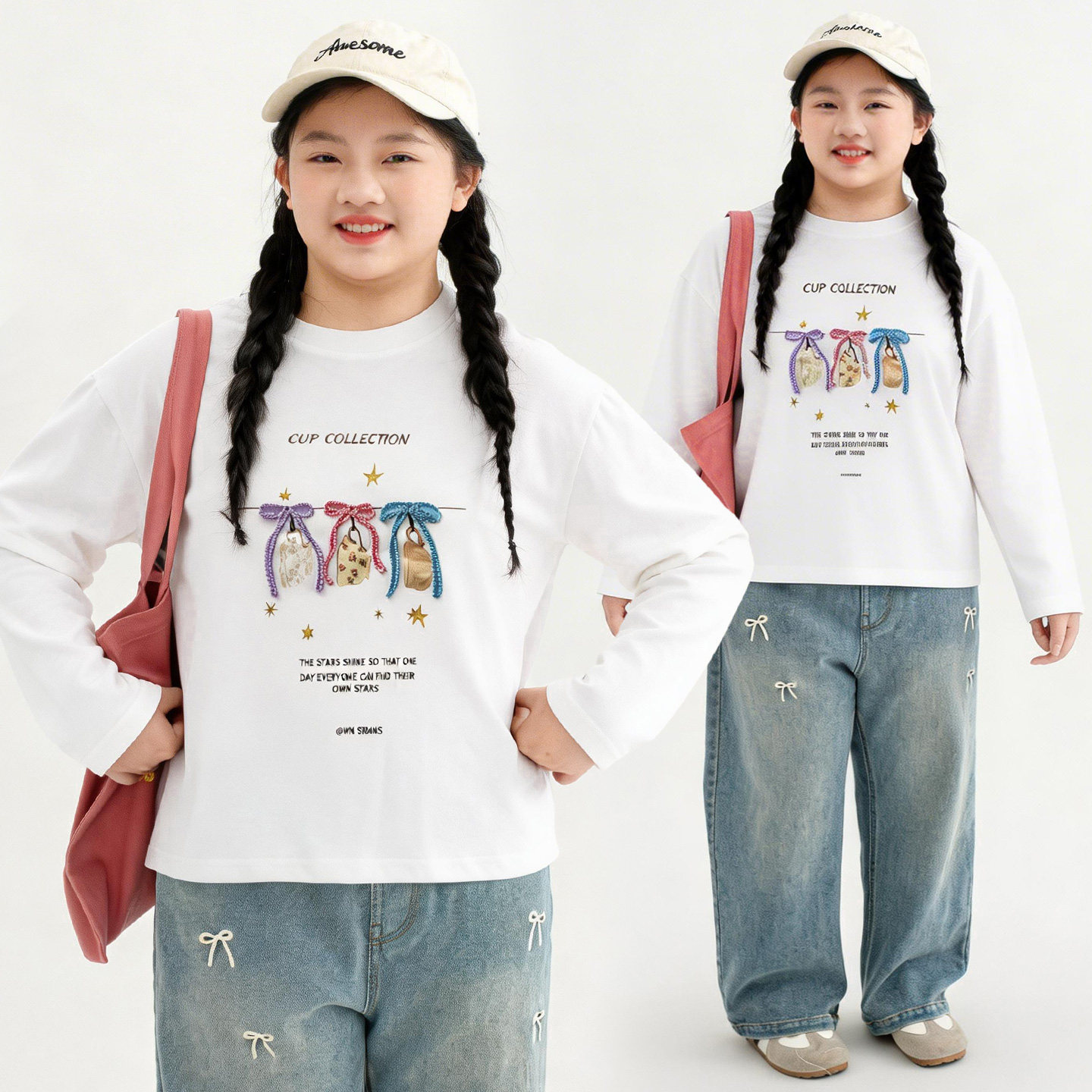 胖女童长袖t恤春秋款洋气加肥加大码初中生胖女孩12岁宽松打底衫9