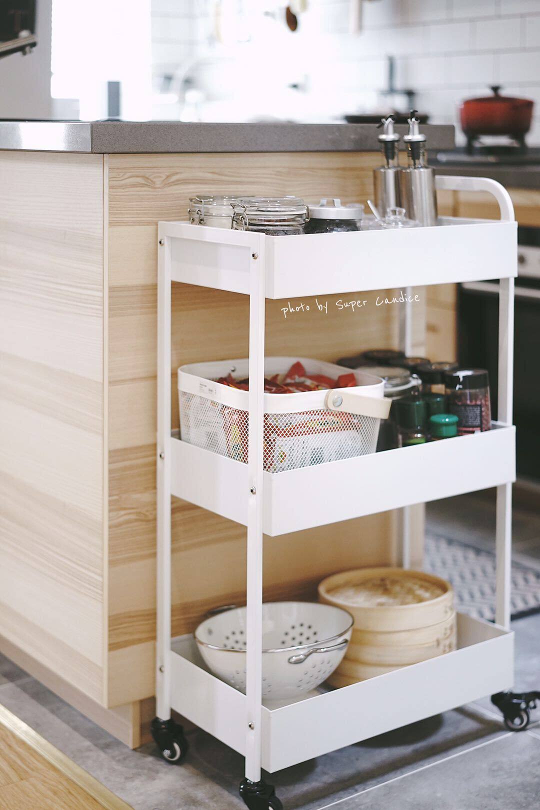 米尊厨房置物架落地可移动家居用品收纳架小推车夹缝蔬菜储物架