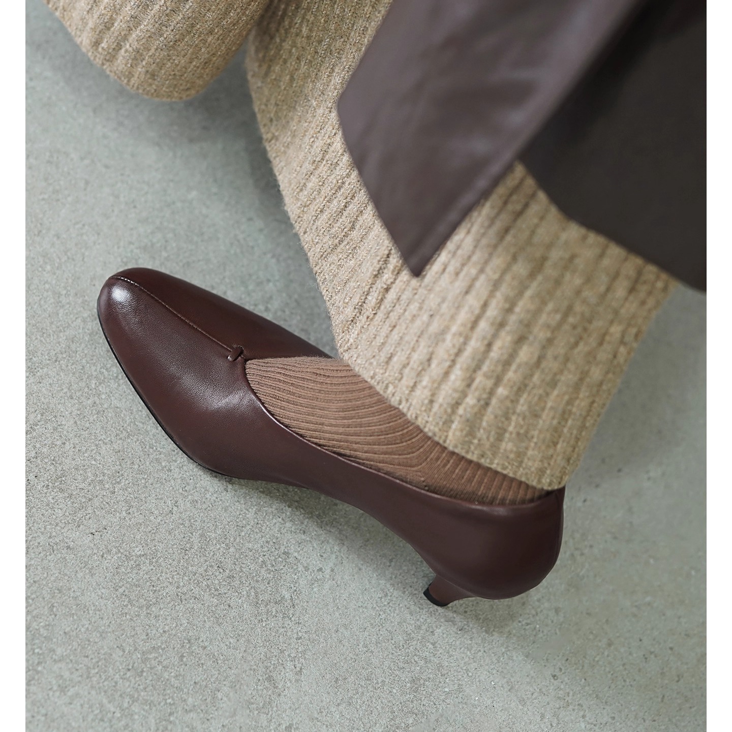 巨软~头层牛皮~6cm高跟奶奶鞋女法式复古时尚圆头单鞋红色女鞋子