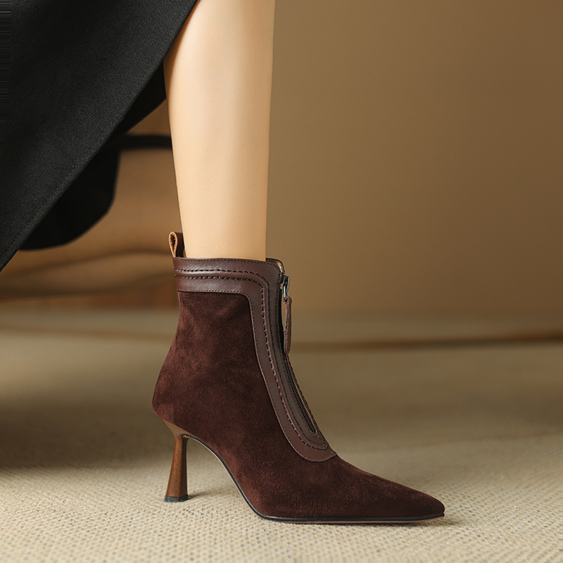 羊反皮裸靴细跟短靴性感