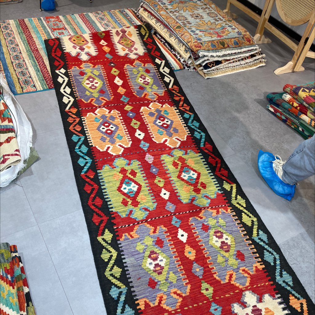 阿富汗羊毛手工编织地毯红色走廊过道地毯别墅床边毯