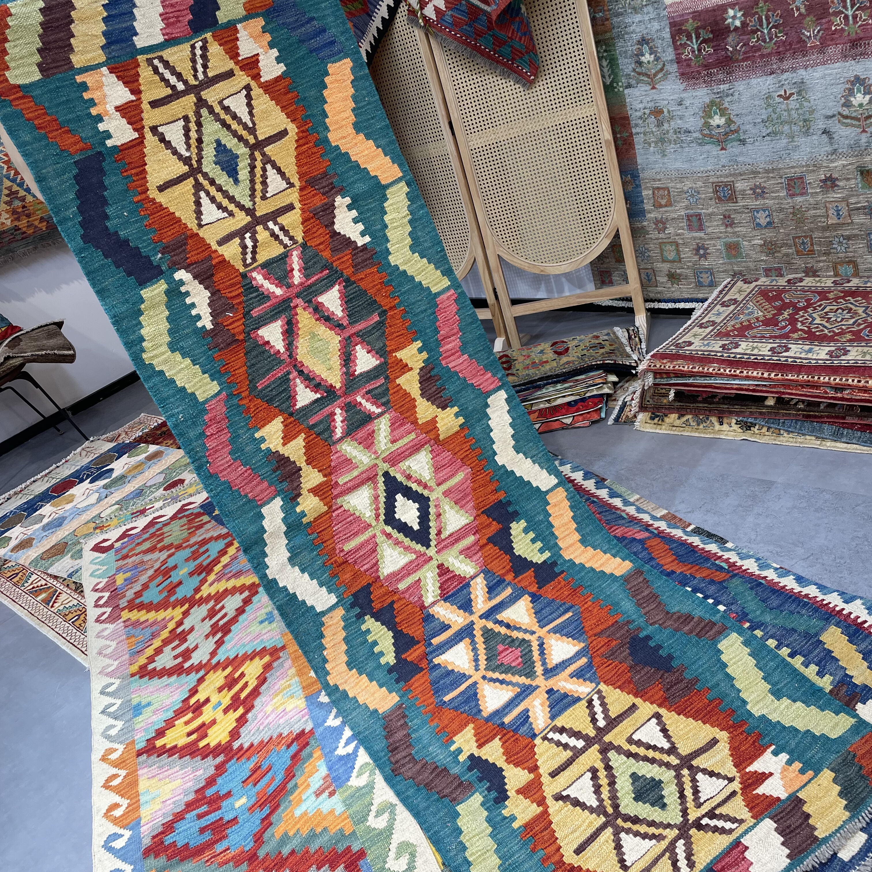 手工编织阿富汗进口床边毯几何图形经典波西米亚过道毯