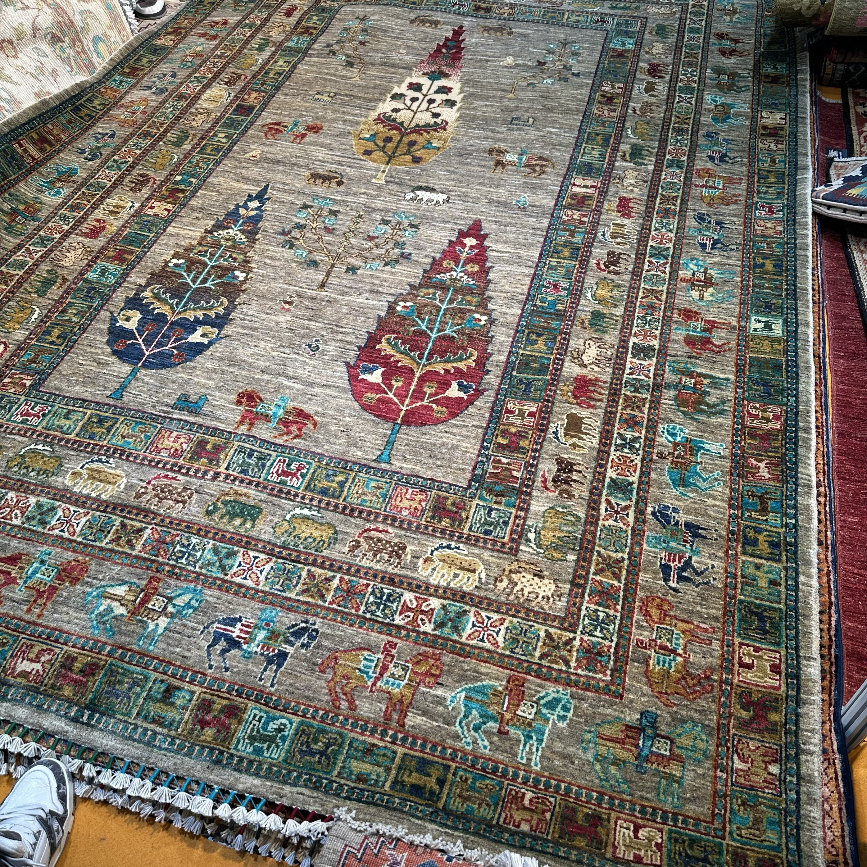 阿富汗进口羊毛手工打结地毯别墅客厅卧室生命树复古老钱风地毯