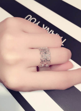 日韩流行镂空花朵戒指银色欧美