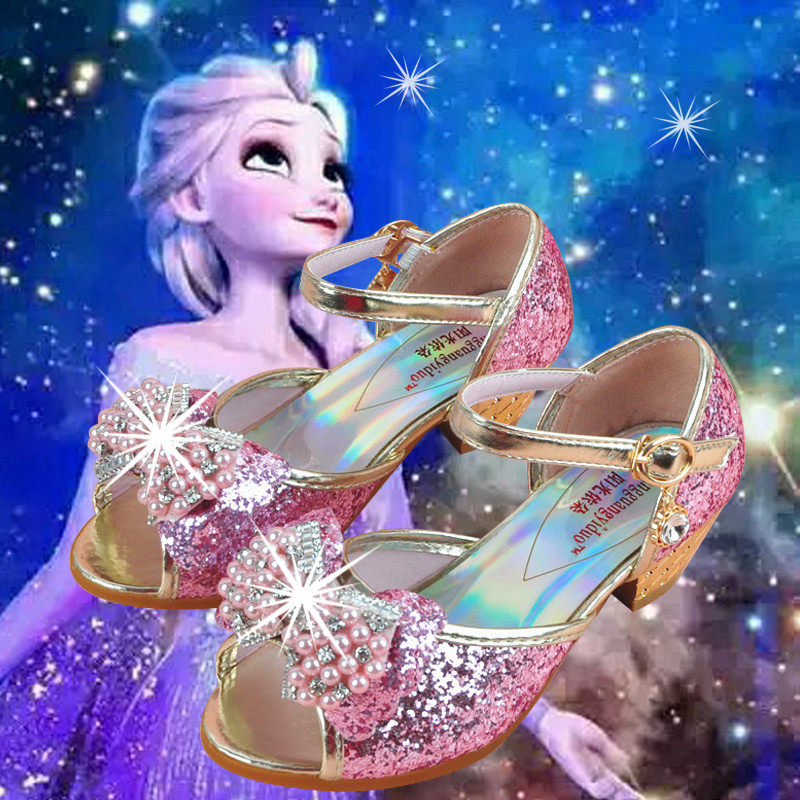 Sandales enfants en Cuir spatial orteil paillette pour été - semelle tendon - Ref 1053415 Image 1