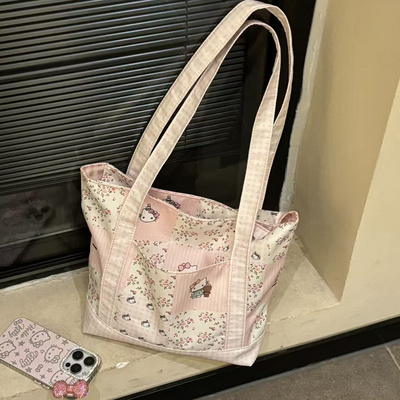 可爱碎花kitty拼接单肩包少女心百搭通勤包包便携手提包高颜值