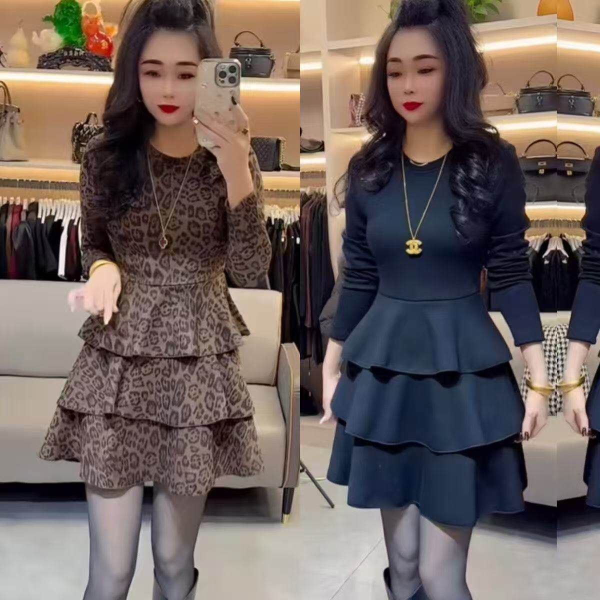 韩系气质高腰显瘦连衣裙女2026春秋新款网红同款女裙设计感中长裙