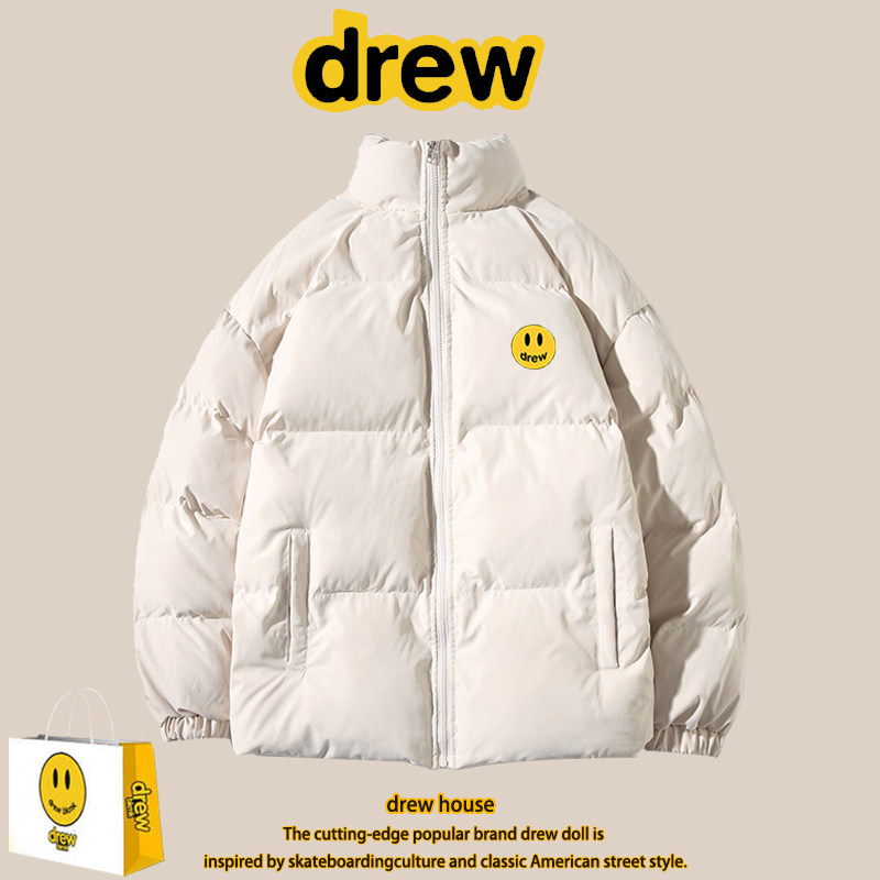 drew笑脸立领重磅羽绒棉衣男女加绒加厚大码宽松休闲拉链情侣装潮