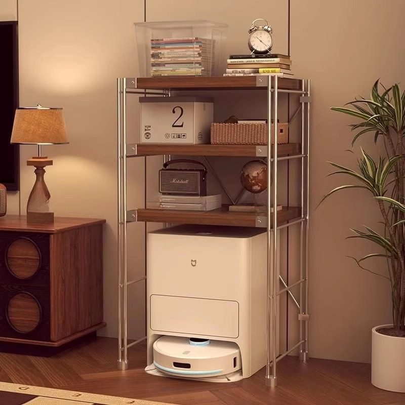 日式钢木置物架落地收纳架子阳台储物架书架扫地机器人下空高脚架,收纳整理,扫地机器人置物架,淘宝优惠券,粉丝福利购,淘宝优惠卷