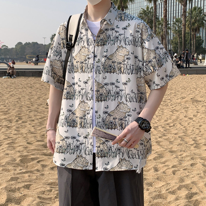 港风大码衬衫男短袖夏季情侣款沙滩衬衣外套D3902P35,男装衬衫,星座101C（原电商A011-3）