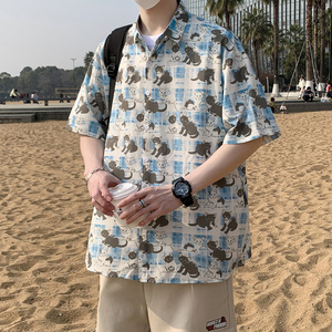 港风沙滩衬衫大码男短袖夏季情侣款衬衣外套 D3908 P35图片