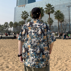 夏季大码港风情侣款短袖复古花衬衫港风衬衣 D3915 P35图片