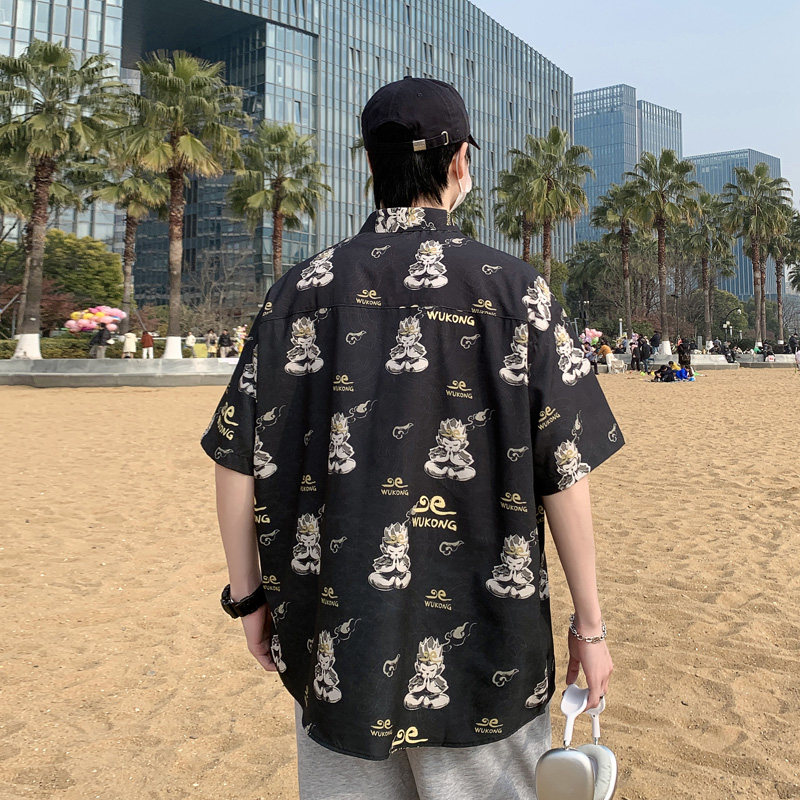 港风大码衬衫男短袖夏季情侣款沙滩衬衣外套D3902P35,男装衬衫,星座101C（原电商A011-3）