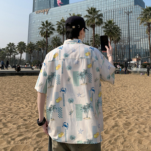 港风沙滩衬衫大码男短袖夏季情侣款衬衣外套 D3908 P35图片