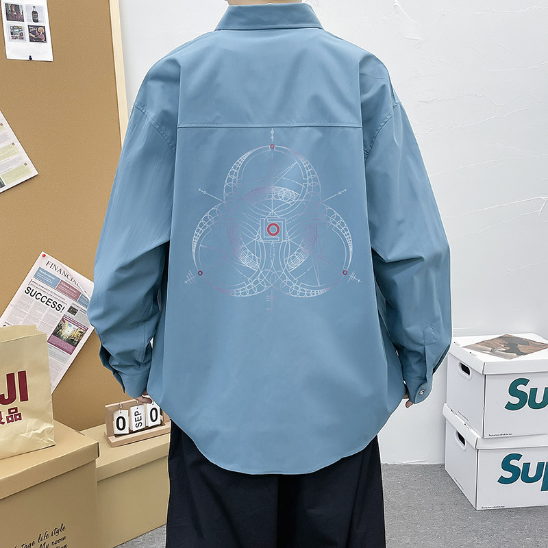五色男生港风长袖宽松ins情侣外套模特衬衫3023P35,男装衬衫,星座101C（原电商A011-3）