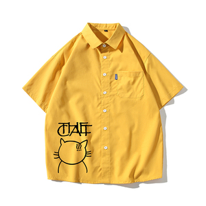 A011-3五色大码衬衣短袖日系猫咪衬衫青年男衬衫D332 P28图片