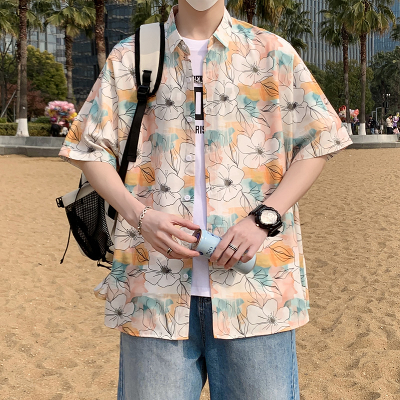 夏季大码港风情侣款短袖复古花衬衫港风衬衣D3911P35，男装衬衫，星座101C（原电商A011-3）